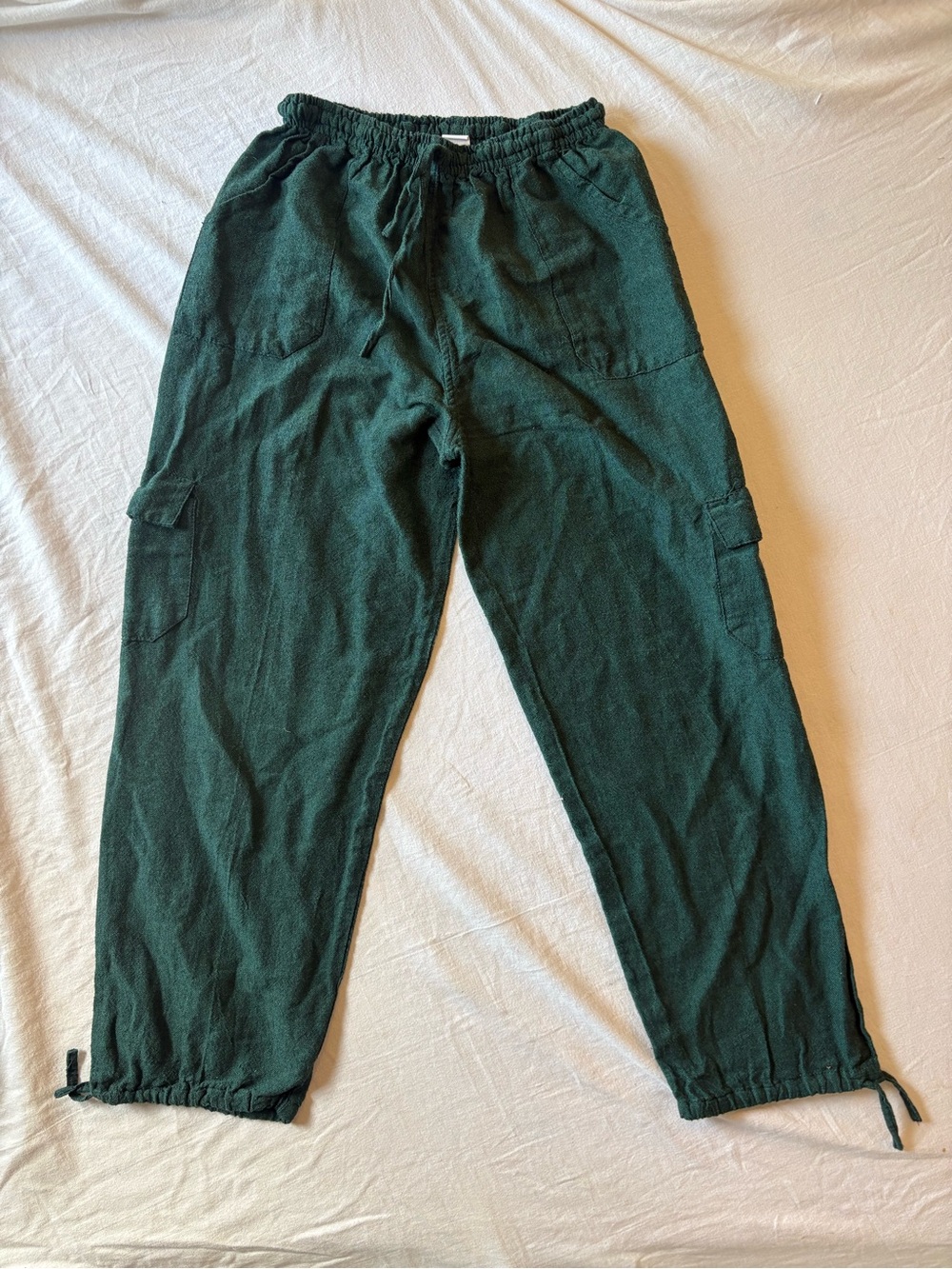 Relaxed Drawstring Cargo Pants in Deep Green